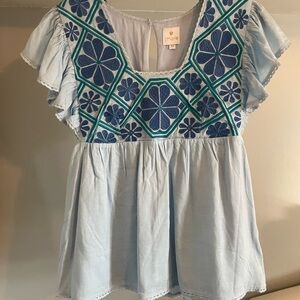 Light Blue Embroidered Blouse